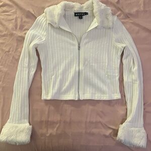 Motel Rocks white fur zip up in white size xs